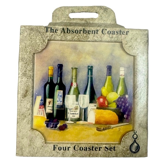 SET OF 4 ABSORBASTONE TILE COASTERS Cork Backed Durable Wine Decor Bar Gift Idea - Picture 1 of 3